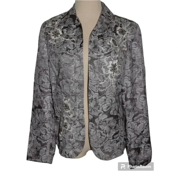 Coldwater Creek Blazer Medium Open Front Floral Sequin Embroidered Lined Jacket - Picture 1 of 8